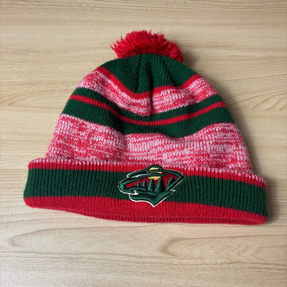 Minnesota Wild Beanie Hat Mens Red Knit‎ NHL Hockey Fleece Lined Old Time Hockey
